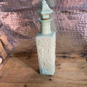 Vintage‎ 1972 Decanter Jade Green & Blue Teal Milk Glass Top Cork